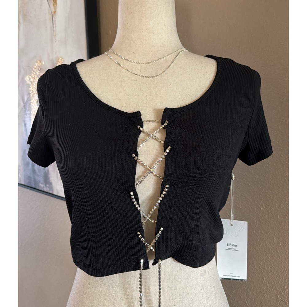 Rhinestone lace up crop top